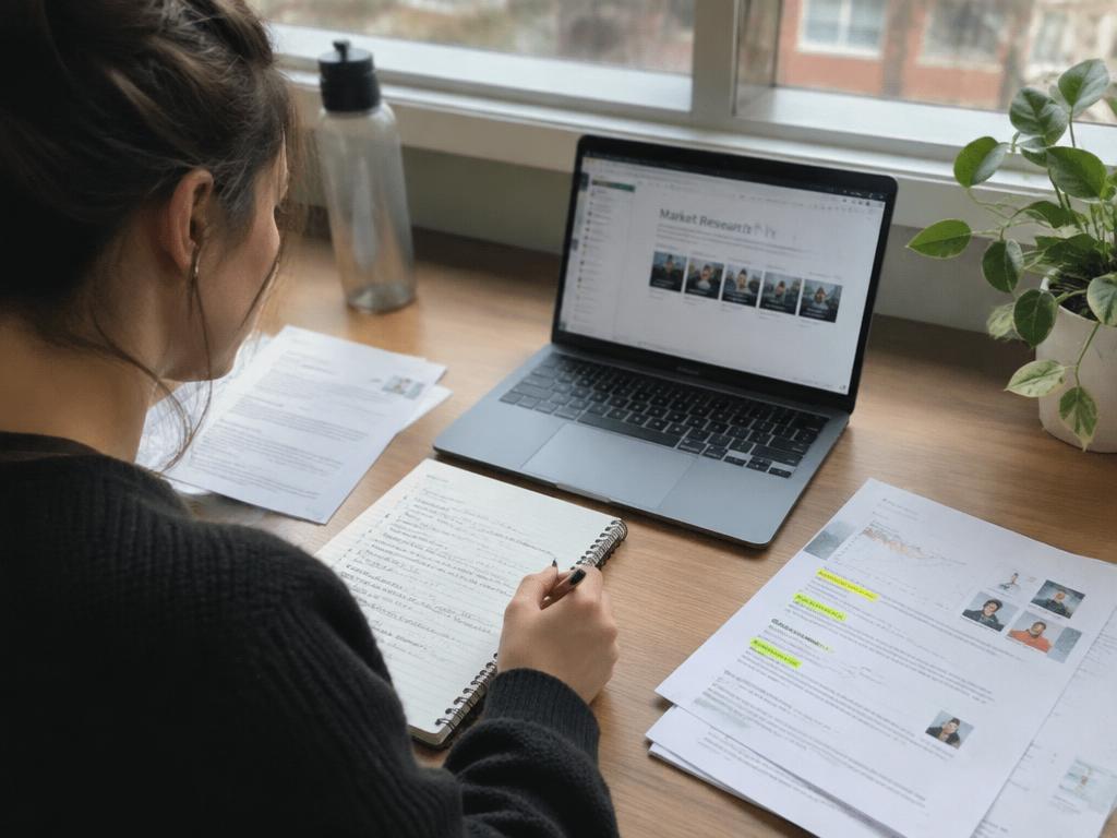 Student taking notes during market research